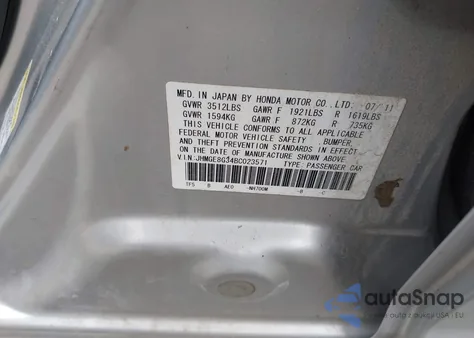 2011 Honda Fit from USA, damaged, VIN JHMGE8G34BC023571